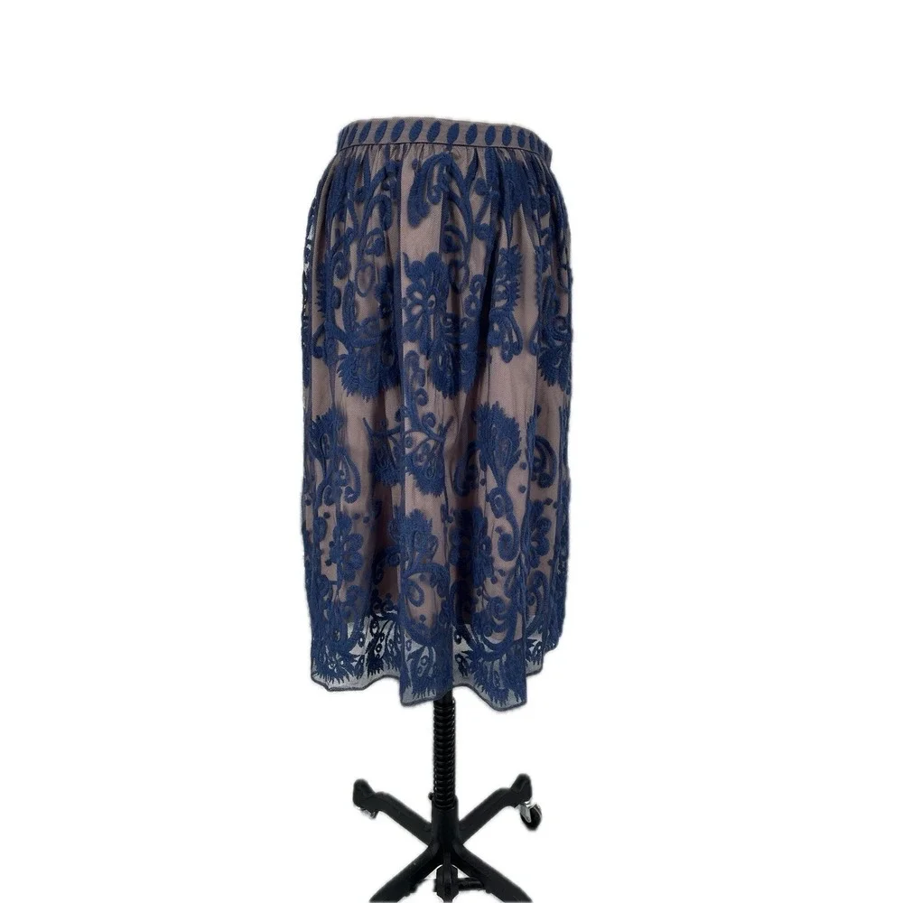 Sundance‎ Cream Blue Lace Overlay Knee Length Skirt Size 6 S